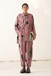 Buy_OFRIDA_Pink Mercerised Lyocell Printed Abstract Collared Shirt Pant Set _at_Aza_Fashions