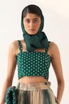 OFRIDA_Green Light Cotton Linen Printed Abstract Polka Dot Bralette And Pant Set _Online_at_Aza_Fashions