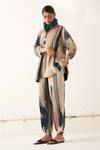 Buy_OFRIDA_Multi Color Light Cotton Linen Printed Abstract Collared V Top And Pant Set _Online_at_Aza_Fashions