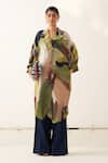 Buy_OFRIDA_Multi Color Cotton Moss Crepe Printed Abstract Phoenix Trench Dress _at_Aza_Fashions