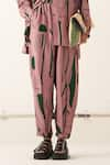 OFRIDA_Pink Mercerized Lyocell Printed Abstract Expressionist Rough Summer Bf Pant _Online_at_Aza_Fashions