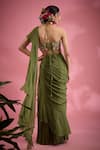 Shop_Show Shaa_Green Blouse And Belt Chanderi Embroidered Floral Halter Pre-draped Saree & Set _at_Aza_Fashions