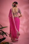 Shop_Show Shaa_Magenta Blouse Chanderi Embroidered Cutwork Leaf Sequins Saree _at_Aza_Fashions