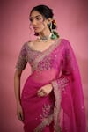 Shop_Show Shaa_Magenta Blouse Chanderi Embroidered Cutwork Leaf Sequins Saree _Online_at_Aza_Fashions