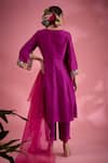 Shop_Show Shaa_Magenta Kurta Chanderi Embroidered Thread V-neck Patch With Pant _at_Aza_Fashions