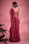 Shop_Show Shaa_Pink Pre-draped Saree Chiffon Printed Half Scallop Leaf Flower And Belt Set _at_Aza_Fashions