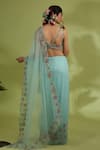 Shop_Show Shaa_Blue Blouse Lota Embroidered Thread V-neck Floral Saree And Set _at_Aza_Fashions