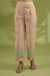 Shop_Show Shaa_Pink Kurta And Pantsatin Hand Embroidered Flower V-neck Print Pant Set _Online_at_Aza_Fashions