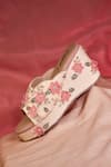 Shop_AROUND ALWAYS_Beige Embellished Elena Floral Applique Wedges _at_Aza_Fashions