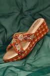 AROUND ALWAYS_Orange Embroidered Kesari Floral Wedges _Online_at_Aza_Fashions