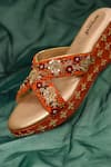 Buy_AROUND ALWAYS_Orange Embroidered Kesari Floral Wedges _Online_at_Aza_Fashions