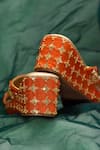 AROUND ALWAYS_Orange Embroidered Kesari Floral Wedges _at_Aza_Fashions