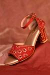 Buy_AROUND ALWAYS_Red Embroidered Monroe Zardozi Sandals _at_Aza_Fashions