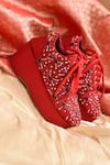 Shop_AROUND ALWAYS_Red Embroidered Moonflower Bead Sneaker Wedges _at_Aza_Fashions