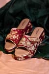 Buy_AROUND ALWAYS_Maroon Embroidered Navi Cross Strap Wedges _at_Aza_Fashions