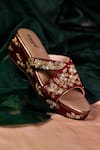 AROUND ALWAYS_Maroon Embroidered Navi Cross Strap Wedges _Online_at_Aza_Fashions