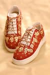 Buy_AROUND ALWAYS_Maroon Embroidered Prisha Sequin Floral Embellished Sneakers _at_Aza_Fashions