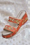 Buy_AROUND ALWAYS_Orange Embroidered Terra Floral Sequin Embellished Wedges _at_Aza_Fashions