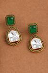 Buy_Joules by Radhika_Green Stone Polki Embellished Drop Earrings _at_Aza_Fashions