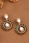 Buy_Joules by Radhika_Green Stone Polki Studded Drop Earrings _at_Aza_Fashions