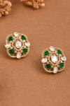 Buy_Joules by Radhika_Green Polki Verdant Embellished Studs _at_Aza_Fashions