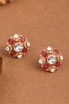 Buy_Joules by Radhika_Pink Polki Petal Bliss Embellished Studs _at_Aza_Fashions