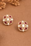 Buy_Joules by Radhika_Red Stone Floral Shaped Stud Earrings _at_Aza_Fashions