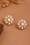 Buy_Joules by Radhika_White Stone Luminous Pearl Embellished Studs _at_Aza_Fashions