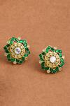 Buy_Joules by Radhika_Green Stone Stardust Embellished Floral Studs _at_Aza_Fashions