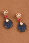 Buy_Joules by Radhika_Blue Stone Carved Dangler Earrings_at_Aza_Fashions