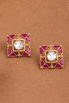 Buy_Joules by Radhika_Pink Stone Rosy Elegance Embellished Sqaure Shaped Studs _at_Aza_Fashions