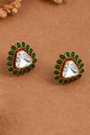 Buy_Joules by Radhika_Green Stone Triangle Shaped Studs _at_Aza_Fashions