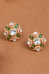 Buy_Joules by Radhika_Green Stone Serene Round Shaped Embellished Studs _at_Aza_Fashions