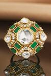 Buy_Joules by Radhika_Green Polki Essence Pret Stone Embellished Ring _at_Aza_Fashions