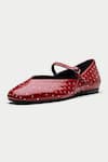 OROH_Red Crystal Studs Sintra Leather Ballerina _Online_at_Aza_Fashions