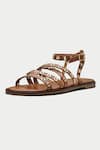 OROH_Brown Eyelets Vicenza Embellished Flat Sandals _Online_at_Aza_Fashions