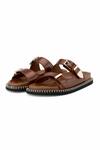 Buy_OROH_Brown Plain Modica Leather Buckle Flat Sandals _at_Aza_Fashions