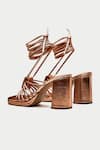 Shop_OROH_Brown Textured Faenza Metallic Tie-up Heels _Online_at_Aza_Fashions