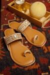 Shop_SANDALWALI_Brown Hand Embroidery Pearl Sandals _at_Aza_Fashions