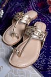 Shop_SANDALWALI_Gold Lexie Metallic Strap Kolhapuri Sandals _at_Aza_Fashions