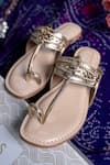 SANDALWALI_Gold Lexie Metallic Strap Kolhapuri Sandals _Online_at_Aza_Fashions