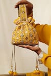 Buy_Moirra_Yellow Gota Patti Sunheri Embroidered Potli _Online_at_Aza_Fashions