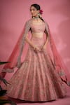 Buy_Show Shaa_Pink Lehenga And Blouse Raw Silk Hand Embroidered Floral Leaf Bridal Set _at_Aza_Fashions