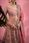 Shop_Show Shaa_Pink Lehenga And Blouse Raw Silk Hand Embroidered Floral Leaf Bridal Set _Online_at_Aza_Fashions