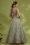 Shop_Show Shaa_Blue Lehenga And Blouse Kota Embroidered Floral U Neck Bridal Set _at_Aza_Fashions