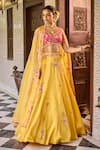 Buy_Label RSD_Yellow Blouse Satin Organza Hand Embroidered Sequin V Neck Floral Lehenga Set _at_Aza_Fashions