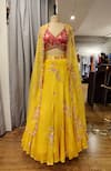 Label RSD_Yellow Blouse Satin Organza Hand Embroidered Sequin V Neck Floral Lehenga Set _Online_at_Aza_Fashions