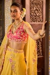 Shop_Label RSD_Yellow Blouse Satin Organza Hand Embroidered Sequin V Neck Floral Lehenga Set _at_Aza_Fashions