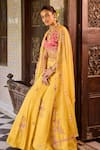 Label RSD_Yellow Blouse Satin Organza Hand Embroidered Sequin V Neck Floral Lehenga Set _at_Aza_Fashions