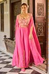 Buy_Label RSD_Pink Jumpsuit Mesh And Organza Hand Embroidered Thread Floral With Cape _at_Aza_Fashions